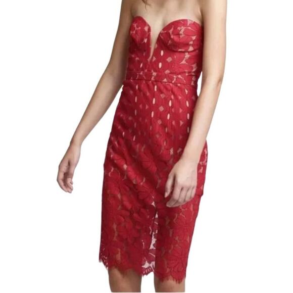 NWT Stylestalker Cassia Lace Strapless Dress Wild Fig Small - Picture 1 of 13